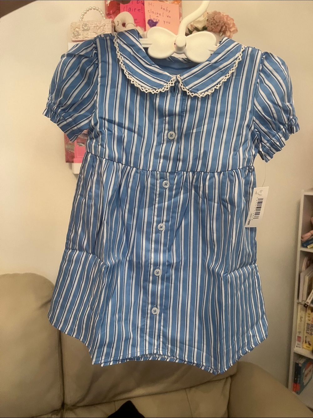 NWT Blue & white striped cotton dress with Peter Pan collar- preppy- old money - Picture 8 of 8